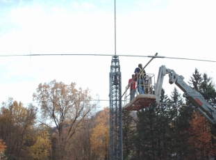 Craig and Zach in the bucket. heading up with the Cushcraft X-240